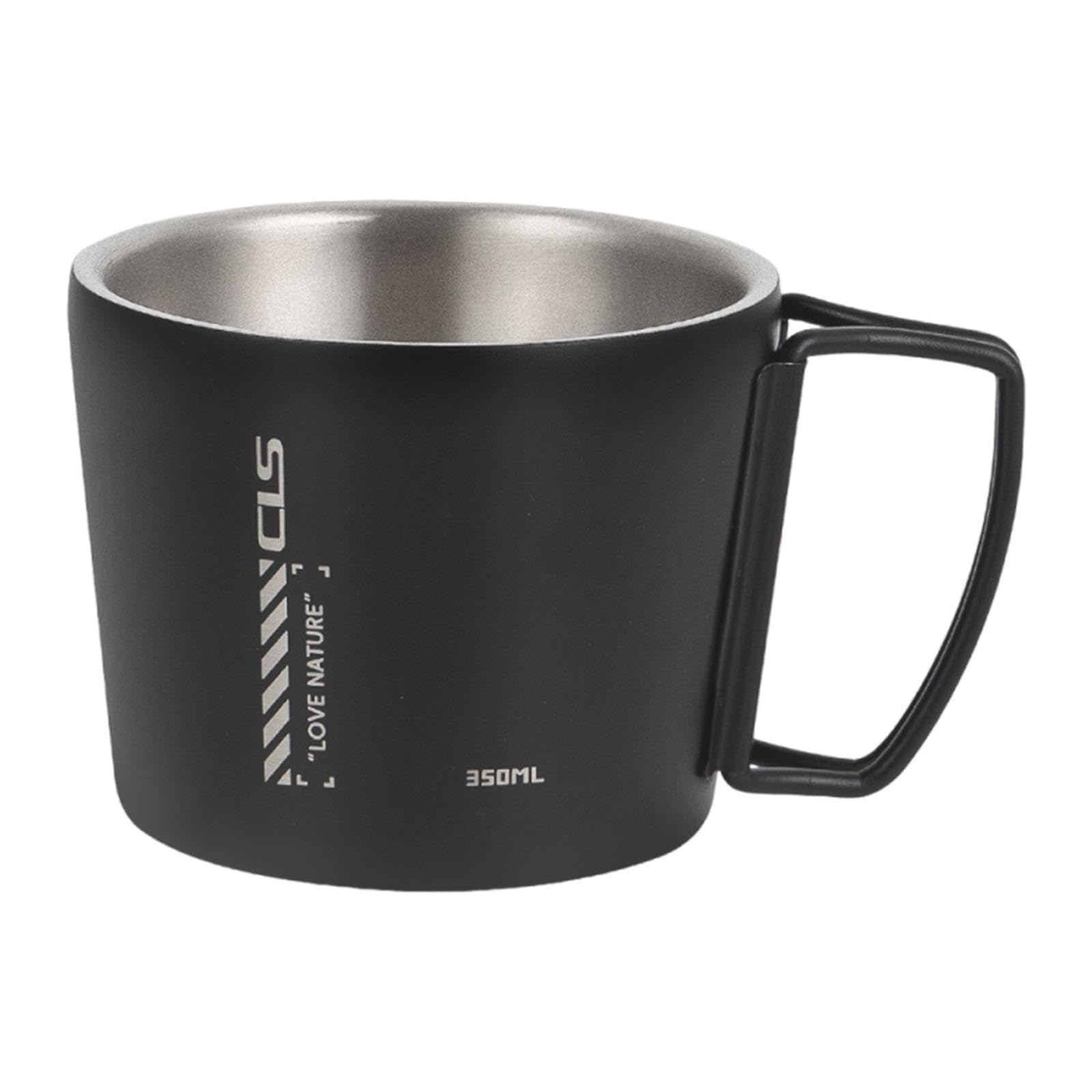Mug de camping acier inoxydable double paroi anse pliable noir - 8