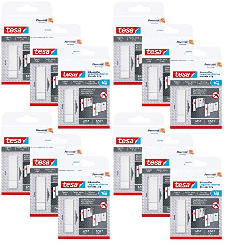 tesa Klebestreifen zum Befestigen auf Tapete & Putz, 1 kg Halteleistung | 12er Pack