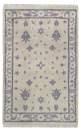 HAMID - Alfombra de Lana Ushak Moderno, Alfombra de Salón para Dormitorio, Sala de Estar, Salón, Color Beige (120 x 80 cm)