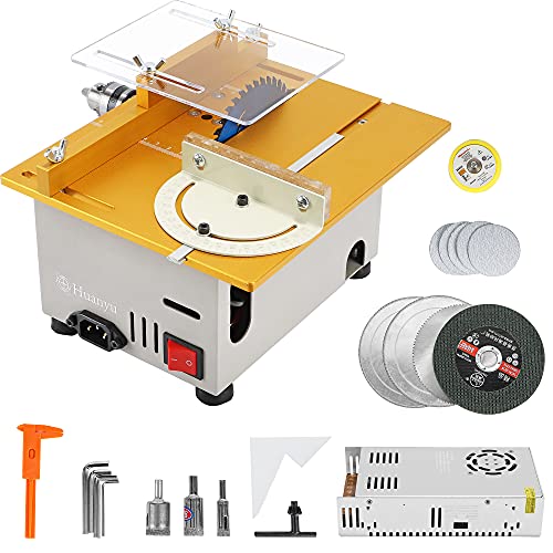 Huanyu Mini Table Saw Multifunctional Liftable Blade 6T with Miter Gauge 300W Power DIY Woodworking Handmade Tool 885 Motor Cutting Polishing Carving Punching Metal Jade Plastic (Fits Group 3, Golden)