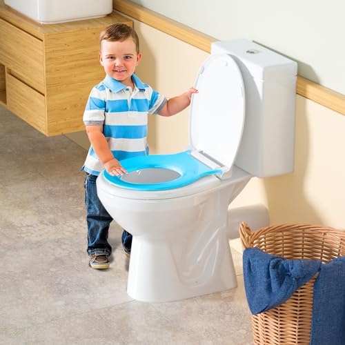 Image of Aunsffer Toddler Toilet Seat with Potty Training Seat Round 16.5inch, 2 in 1 Toilet Seat for Family Built-in Baby Seat Removable, Soft Close + Easy Clean, PP Safe Material, Blue