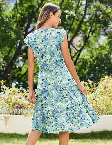 Image of ZEAGOO Womens Summer Casual Dresses Ruffle Sleeve V Neck Midi Dress Flowy Tiered Dress with Pockets Boho Sundresses