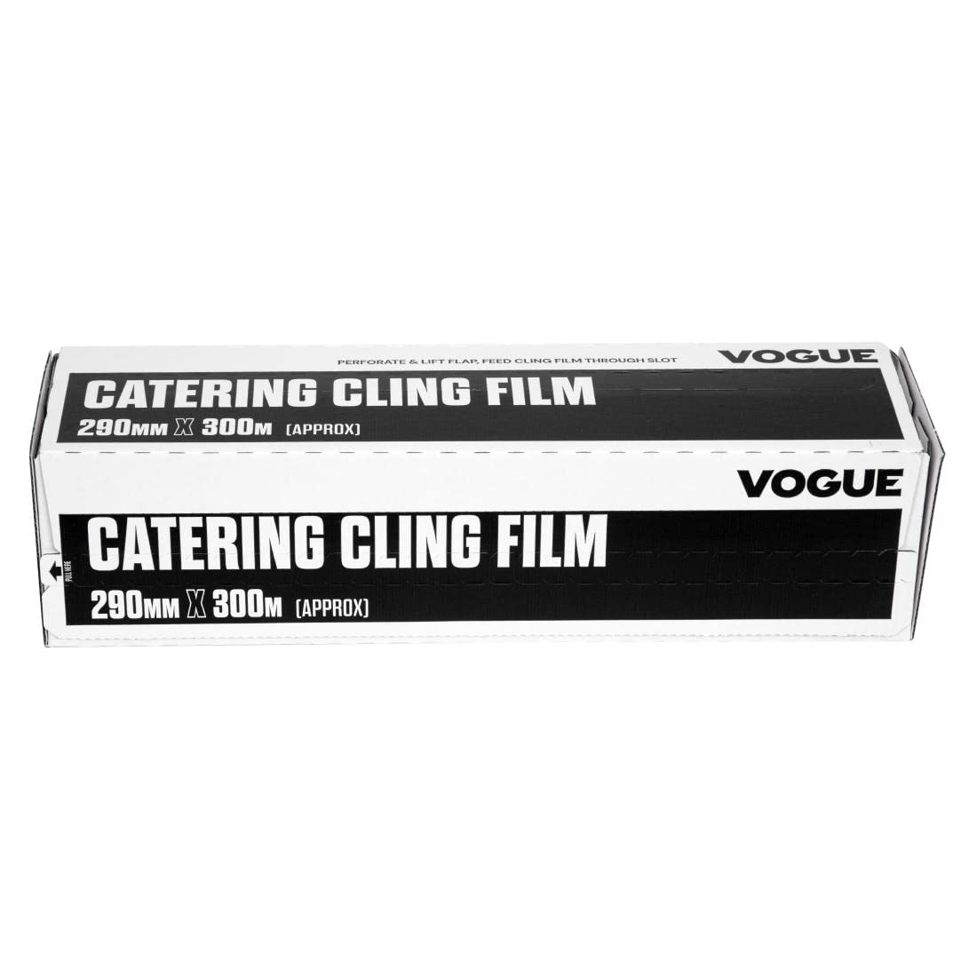 Vogue Cling Film 290mm x 300m with Serrated Blade Box - Microwave Safe, Resistant to Tearing or Ripping CF350