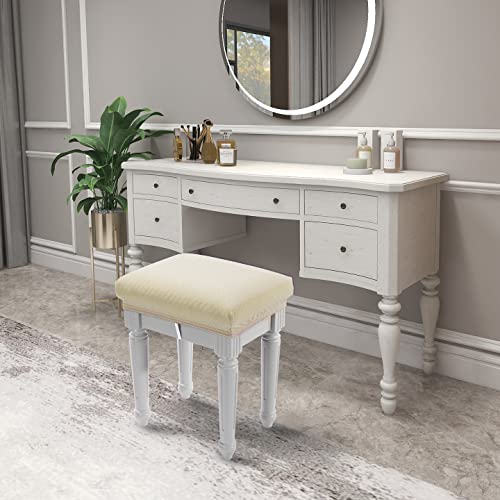 Image of 4 pcs Vanity Stool Bench Covers, Luxury Crease-Resistant Jacquard Fabric Saddle Bar Stool Slipcovers Stretch Washable, (Rectangle, 4 Counts, Beige)