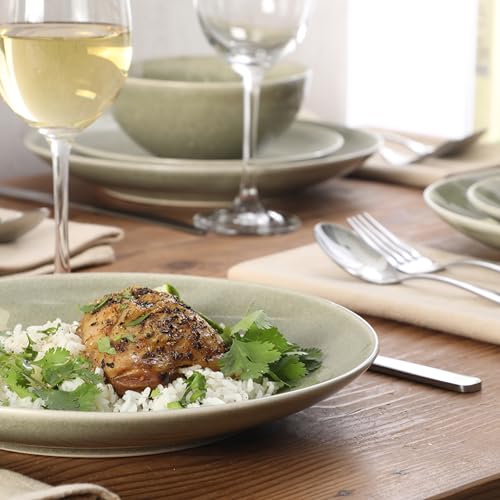 Image of Gibson Elite Castle Peak Plates and Bowls Set, 12-Piece Dinnerware Set, Green Reactive Glaze Stoneware Dishes, Dinner Plates, Salad Plates & Cereal Bowls