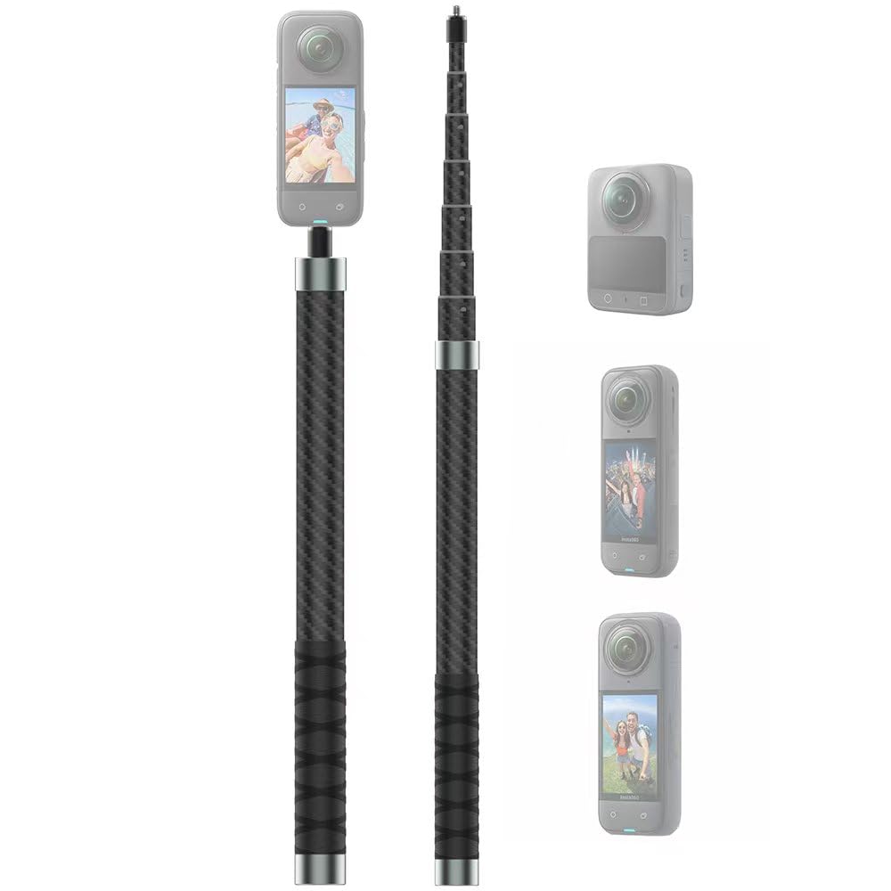 Perche à selfie invisible de 2,6 m pour appareil photo Insta360 X5 X4 X3 DJI Osmo 360 - Tige d'extension étanche en fibre de carbone pour Insta 360 - Accessoires de moto et vélo