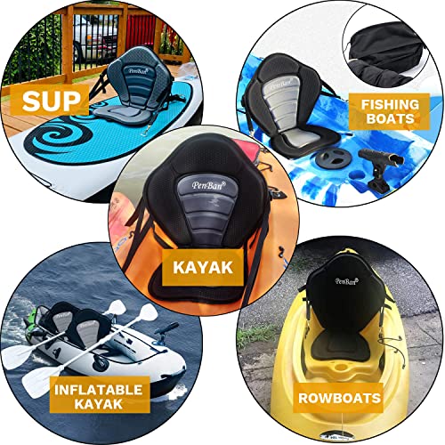 PenBan Universal Deluxe Kayak Seat Cushion with Storage Bag for Kayak,Padded Boat,SUP,Canoe,Fishing Boat,Seats with 4 Adjustable Straps(2 Pack Black/Gray) by penban - Image 5