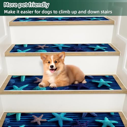 Tapis d'escalier antidérapants réutilisables 20x76cm bleu turquoise et marine