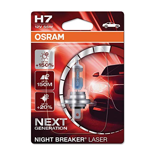 OSRAM NIGHT BREAKER LASER H7, +150% de lumière en plus, ampoule de phare halogène, 64210NL-01B, 12V, blister (1 lampe)