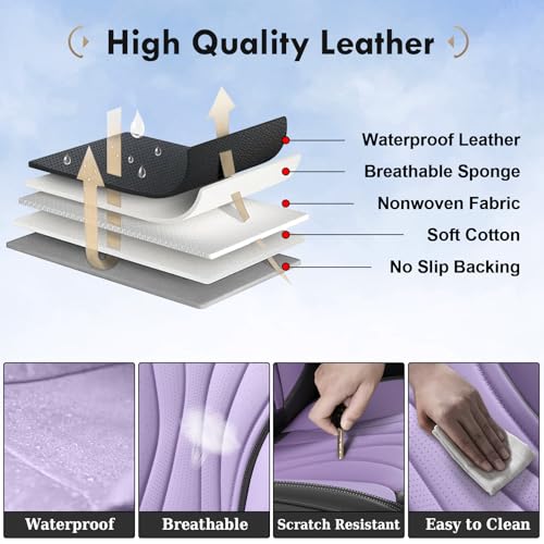 Image of Coverado Front Seat Covers, 2 Pack Leather Seat Cover for Cars, Waterproof Seat Covers, Front Seat Car Seat Protectors, Driver Car Seat Cushions Universal Fit for Most Vehicles, Gray&Purple