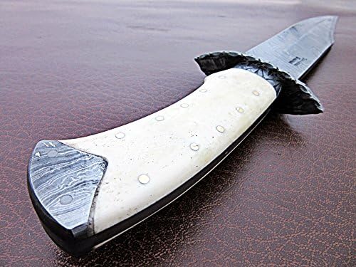 RG-12 Handmade Damascus Steel 15 Inches Bowie Knife - White Bone Handle with Damascus Steel gaurd/Pommel