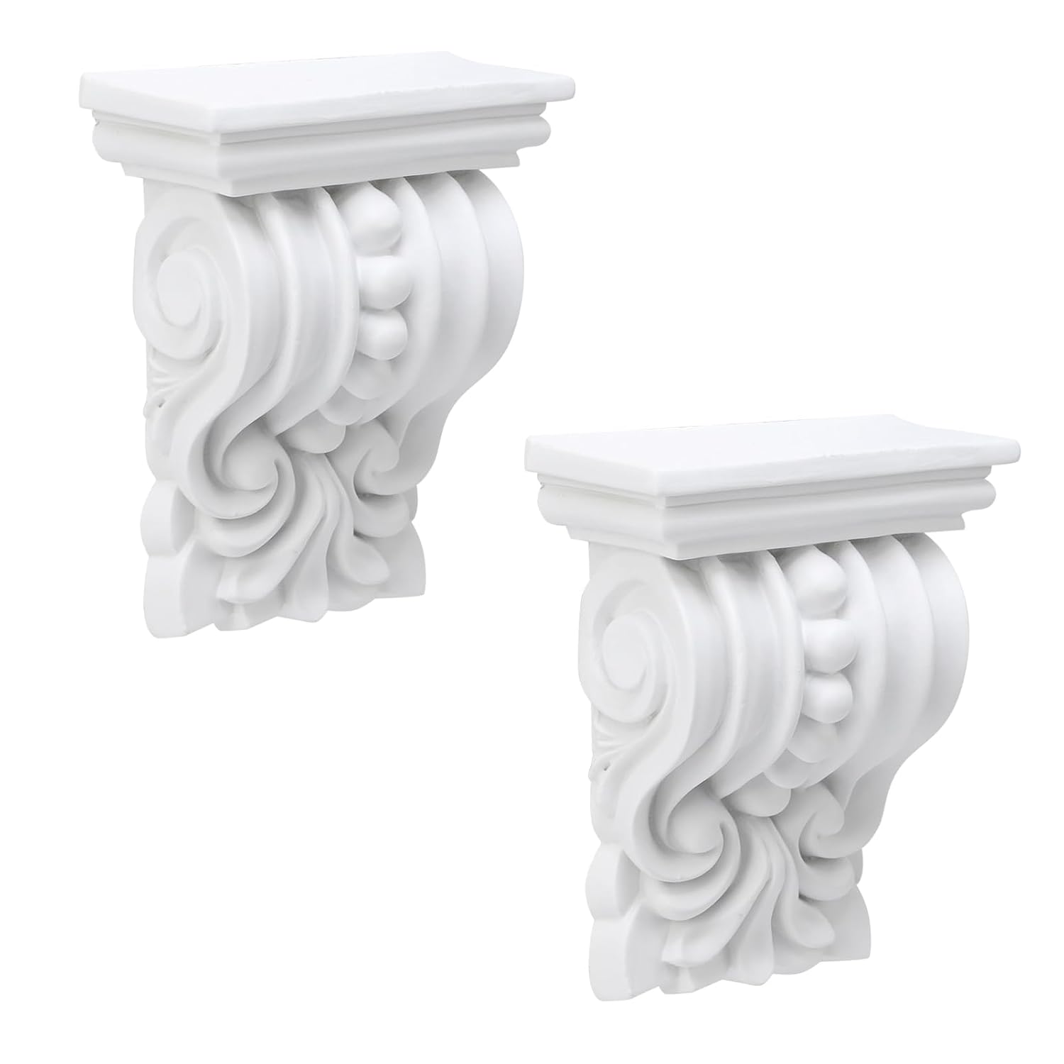 Oedema 2 Pcs Corbels PU Brackets DIY Decorative Home Wall Decoration 5.7"W x 4.33"D x 2.36"H Corner Decor, White