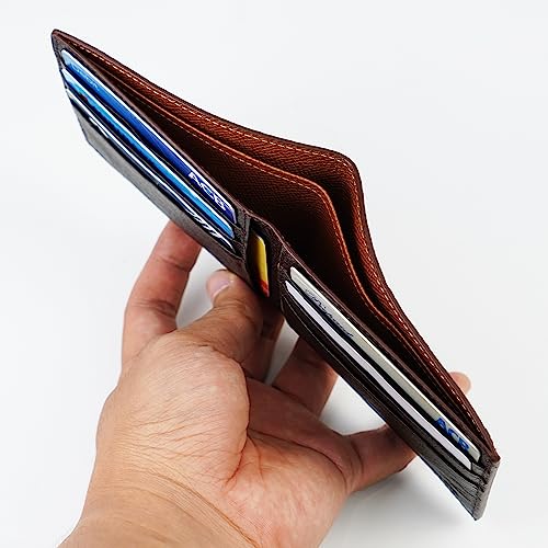 Image of HATA Men Leather Bifold Wallet RFID Blocking Front Pocket Exotic Billfold Handmade Gift For Birthday Wedding Anniversary Father's Day