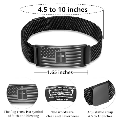 DouDiner American Flag/Flag Cross Bracelet for Men Boys,Stainless Steel Bible Verse Bracelet Jewelry Gifts for Men Boys Kid Husband Dad Son4