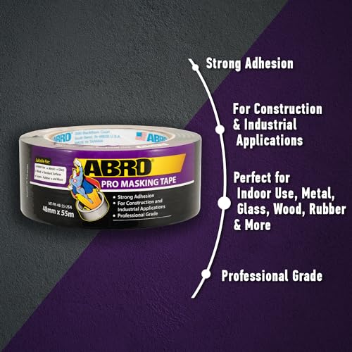 Image of ABRO Masking Tape PRO: 48mm x 55M, All Purpose Natural Masking Tape, Temporary Labeling, Easy Tear, Clean Removal, Painters Tape 2 Inch Wide - Natural