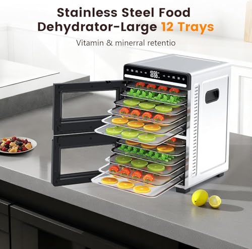 WAA Food Dehydrator, 12 Stainless Steel Trays with 8.8 ft² Drying Space, 1100W, 176°F Dehydrated Dryer for Jerky & Time Control for Two Chambers for Meat, Pet Treats, Herb, Fruit, Vegetables - image 3
