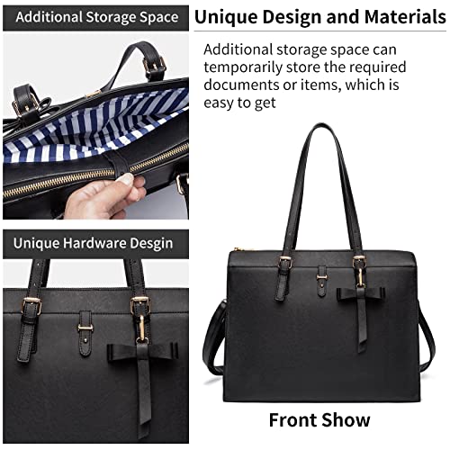 Keyli Laptop Tote Bag For Women Christmas Gifts Waterproof Leather Work Laptop Briefcase With Built-In Usb Charging Port Computer Shoulder Bags Fits 15.6 Inch, Business Handbag Purse 4Pcs Set Black #TOP4