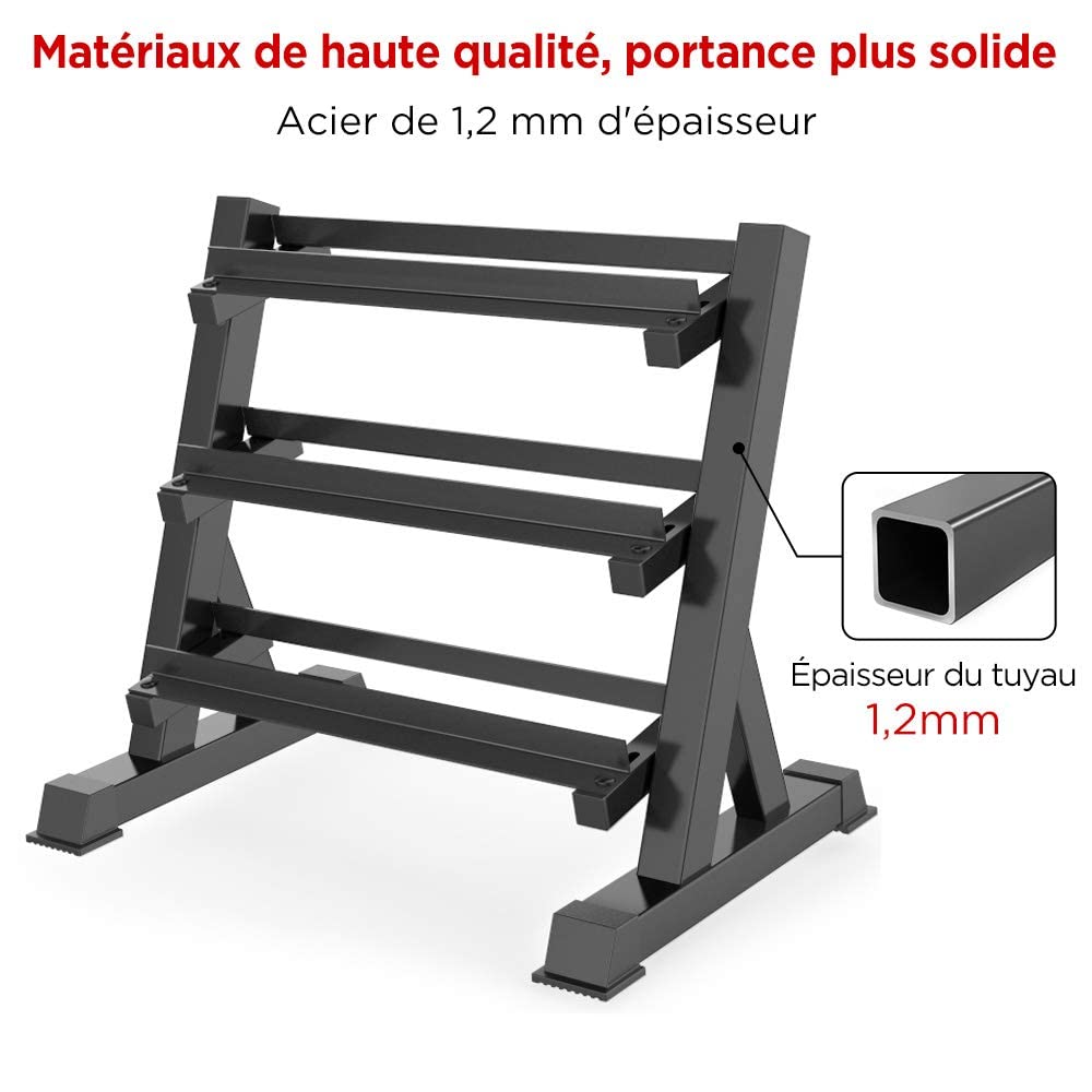 YOLEO Support pour Haltères Ajustables de 3 Niveaux, Stockage d'haltères, Repose Haltères Rack de Rangement pour Musculation à Domicile Max.500KG