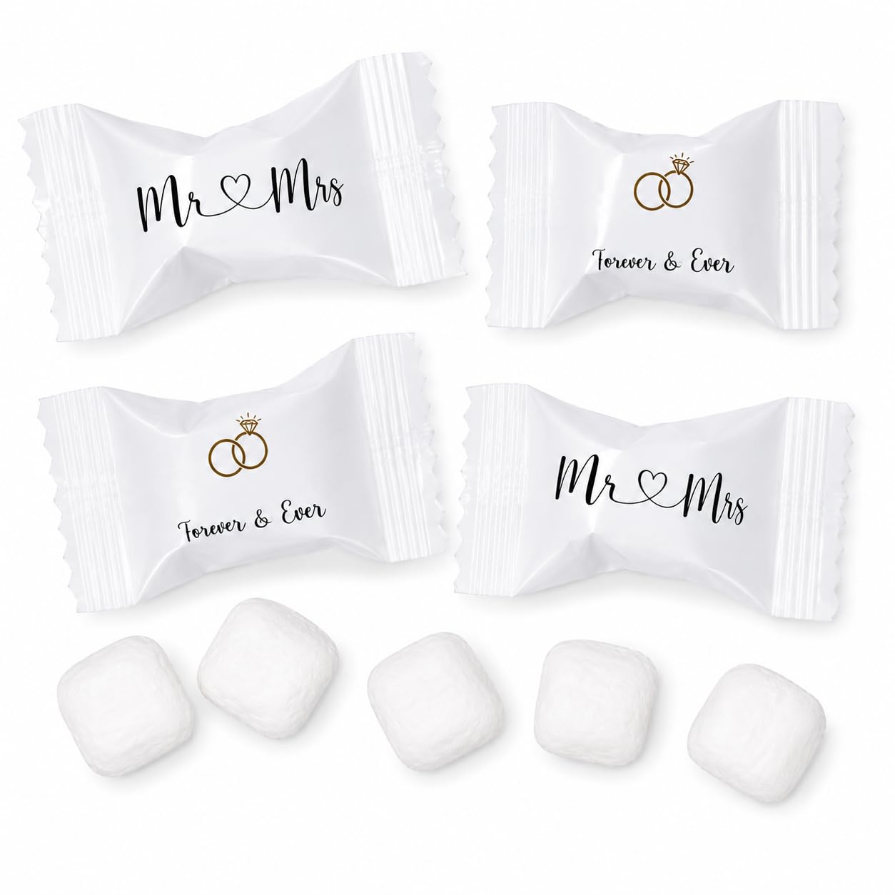 Gift Boutique Wedding Buttermints, Mr and Mrs Party Favors, Bridal Shower and Engagement Party Candy, 100 Count Individually Wrapped Cream Mints, 13 oz
