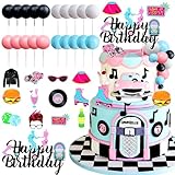 JeVenis 50s Sock Hop Cake Topper 50s Theme Party Decorations 1950s Decorations 70s Theme Party Supplies Colorful Retro 60s Room Decor