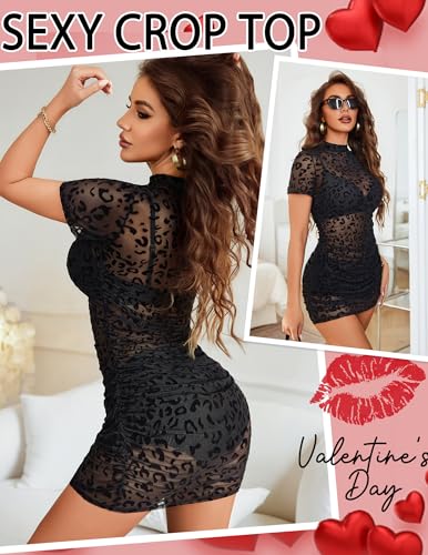 Image of Avidlove Women's Mesh Dress Sheer Lingerie Dresses Mock Neck Party Clubwear