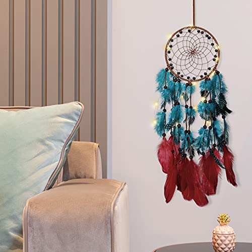 BestFire Dream Catcher, Mobile LED Fairy Lights Polka Dot Hair Home Decoration Dream Catcher, Handmade Hanging Wall Decoration Beads for Bedroom Kids, Home Decoration Wedding Party Blessing Gift