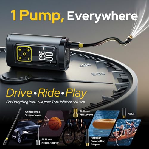 Tire Inflator Portable Air Compressor for Car Tires, 150PSI Digital Tire Pump with Gauge, LED Light, Auto Shut-Off, Fast Bike Air Pump for Car Tires, Motorcycle, Bike, Balls, Emergency Use - Image 3