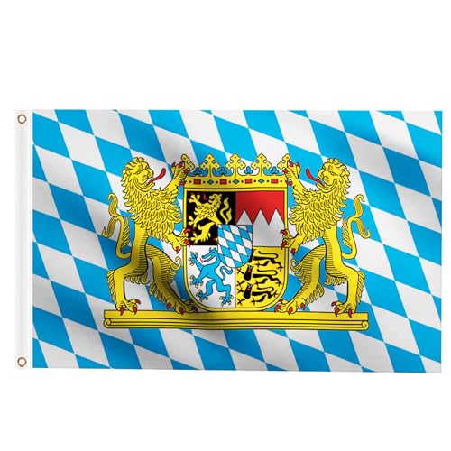 Woiltryn Bavaria Flag, 90 x 150 cm, Germany Bavarian Lion Crest, Large Flag for Oktoberfest Party Decorations, Weatherproof Flag with Brass Grommets for Flagpole (1)