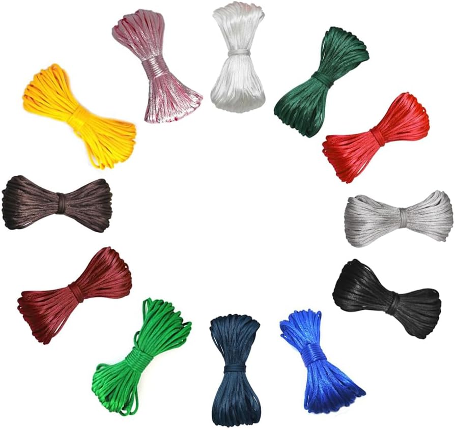 3.0 mm Nylon Satin Cord 12 Colors Thread Beading String Bracelet Beading String for Macrame Friendship Bracelets Chinese Knotting,Necklaces,Jewelry Making 120 Yards