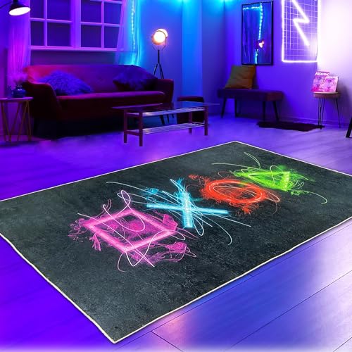 CARPETIA Gamer Teppich Gaming Zimmer Läufer Jungs lebendige Neon-Farben ikonische Symbole schwarzer...