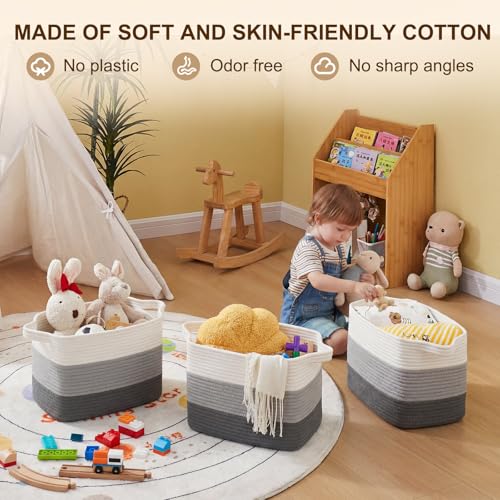 Image of OIAHOMY Cotton Rope Storage Baskets for Organizing Dark Gray 3-Pack