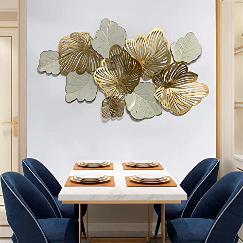 3D Metal Wall Decor Metal Wall Art Leaves, Modern Gold Home Decor Wall Sculptures "Gold Flower Blooming" Handmade Wall Hanging Artwork Decoration For Living Room Bedroom Luxury Kitchen Gifts ,132X72Cm/52"X29" #TOP6