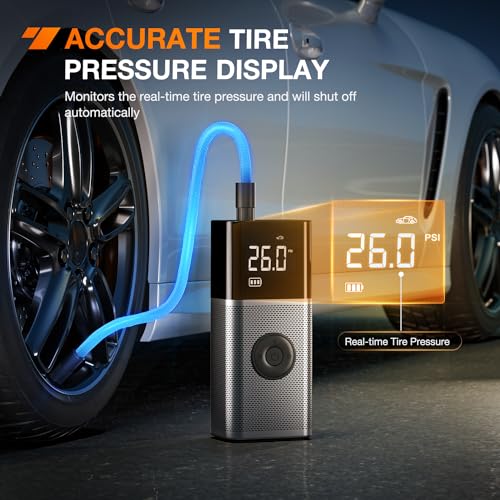 Image of Nilight Tire Inflator Portable Air Compressor Rechargeable 12VDC 150PSI Cordless Battery Cigarette Powered 2X Faster Inflation Pump w /Digital Pressure Gauge for Car Motorcycle Bike