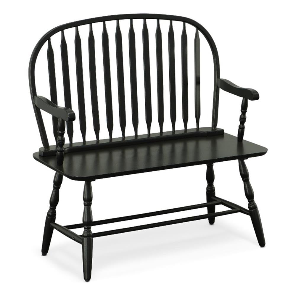 Carolina Chair & Table Farmhouse Windsor Bench – Traditional Style Spindle Back Multi-Step Finish Wooden Frame and Seat Modern Bench - 2 Person Seating Home Decorative Accent Furniture (Antique Black)