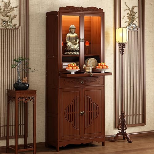 Solid Wood Altar Shrine Cabinet, 20" L x 14" W x 68" H, Personal Prayer Table for Living Room, Bedroom, Office, Chinese Meditation Shrine, Spiritual Decor