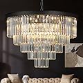 A AXILIXI Large Crystal Chandelier Modern Black 30" Round Chandeliers for Staircase K9 5-Tier Large Ceiling Pendant Light Fixtures Luxury Chandelier for High Ceiling Foyer Living Room Bedroom