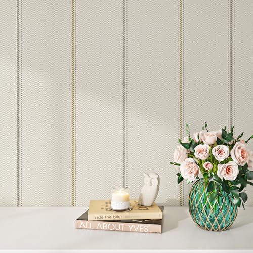 Livelynine Beige Fischgrätenmuster Tapete 40CMx10M