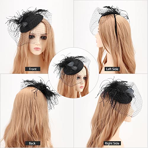 Image of DRESHOW Fascinators Hat Feather Headband Women's Fascinators Tea Party Headwear with Clip Flower Head Band for Girls & Women