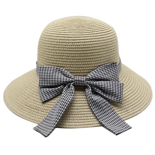 Sombrero De Paja Sombrero De Pescador Para Mujer Sombrero De Lavabo De Lazo Sombrero De Alero Grande De Playa Sombrero De Protección Solar Y Sombrilla Para Exteriores Para Niños M (56-58Cm) Beige
