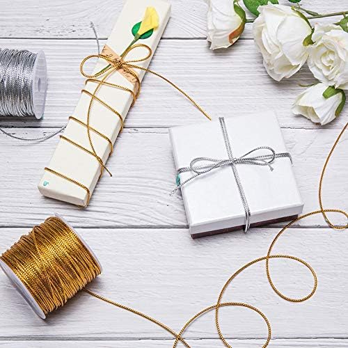 PandaHall Elite about 100m 2mm Metallic Cord Braided Metallic Beading Cords Metallic Tinsel Cord Tinsel String for Gift Wrap Ribbon Craft Making, Gold & Silver