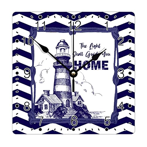 Godblessign Boat Lighthouse Anchor Wall Clock Beach Square Clocks Summer Beach Large Wooden Wall Clocks Battery Operated 10 Inch Silent Tuscan Cabin Wall Home Decor Living Room Bedroom Decor #TOP13