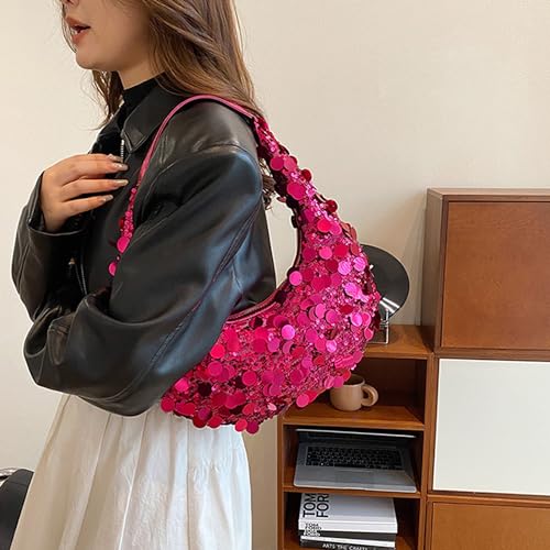 Women Hobo Handbags Sparkly Sequins Underarm Bag Y2k Shiny Evening Clutch PU Leather Crescent Moon Underarm Bag4