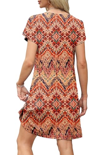 Image of OFEEFAN Womens Summer Dresses 2026 Tulip Petal Short Sleeve V Neck Loose Swing Sundresses with Pockets Plain /Print