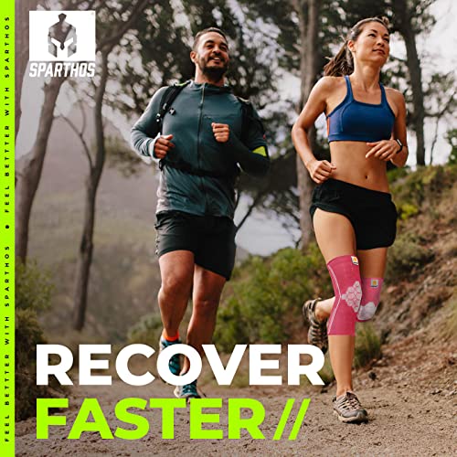 Image of Sparthos Knee Brace for Men, Knee Compression Sleeve for Women - Pink-XL | Knee Pain Relief, Arthritis, Meniscus Tear, ACL, Bursitis, Running, Working Out, Thin, Soft Elastic Support, Pair of 2