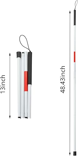 Miniatura 5 de Bastón ciego plegable con cinta reflectante roja para personas ciegas y con discapacidad visual, bastón de aluminio plegable antideslizante de 48
