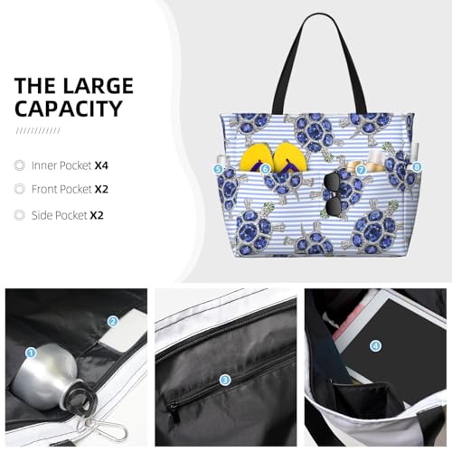 Waterproof Sandproof Beach Bag Turtle With Blue Stones Swim Large Tote Pool Bag For Women With Zipper2