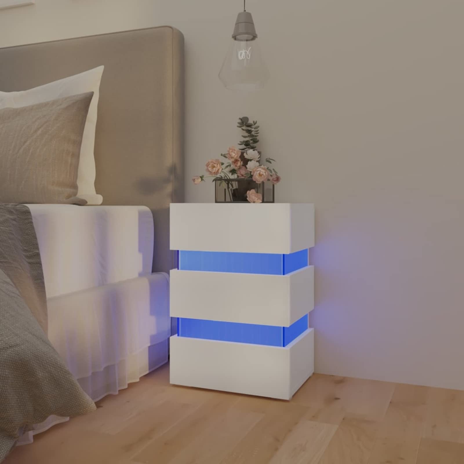 Table de nuit en bois d'ingénierie blanc au design épuré
