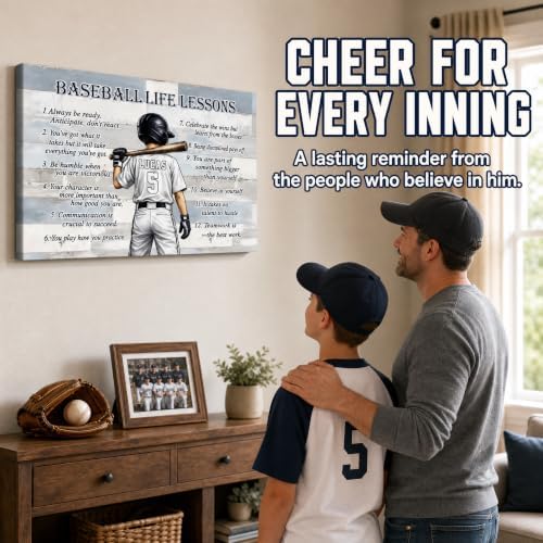 KiKiLuna Personalized Baseball Life Lessons Canvas Wall Art Gift for Boys - 2