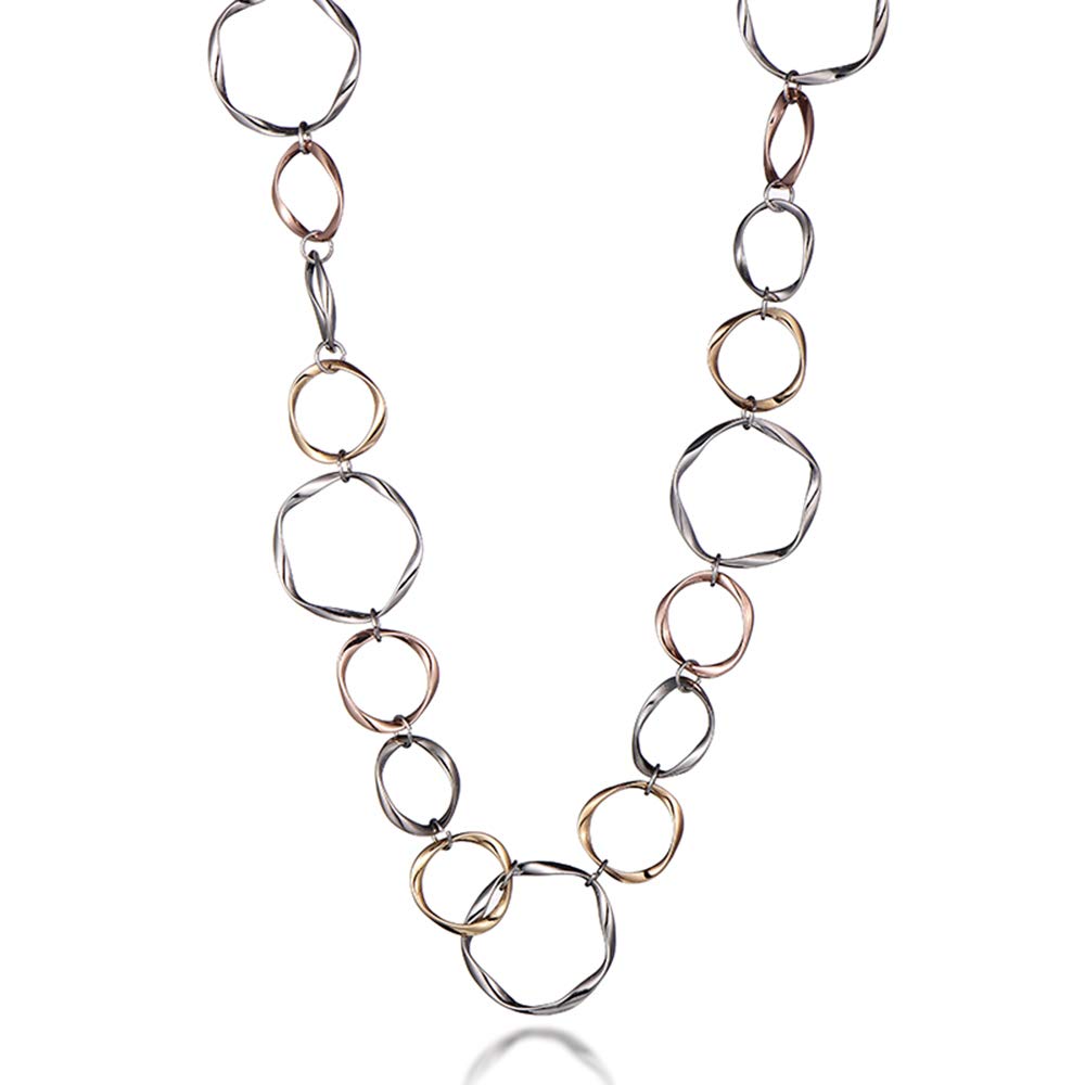 Ouran Collana lunga a catena per donne, collana con ciondoli per ragazze, oro rosa e argento, gioiello regalo per la festa della mamma e delle amicizie
