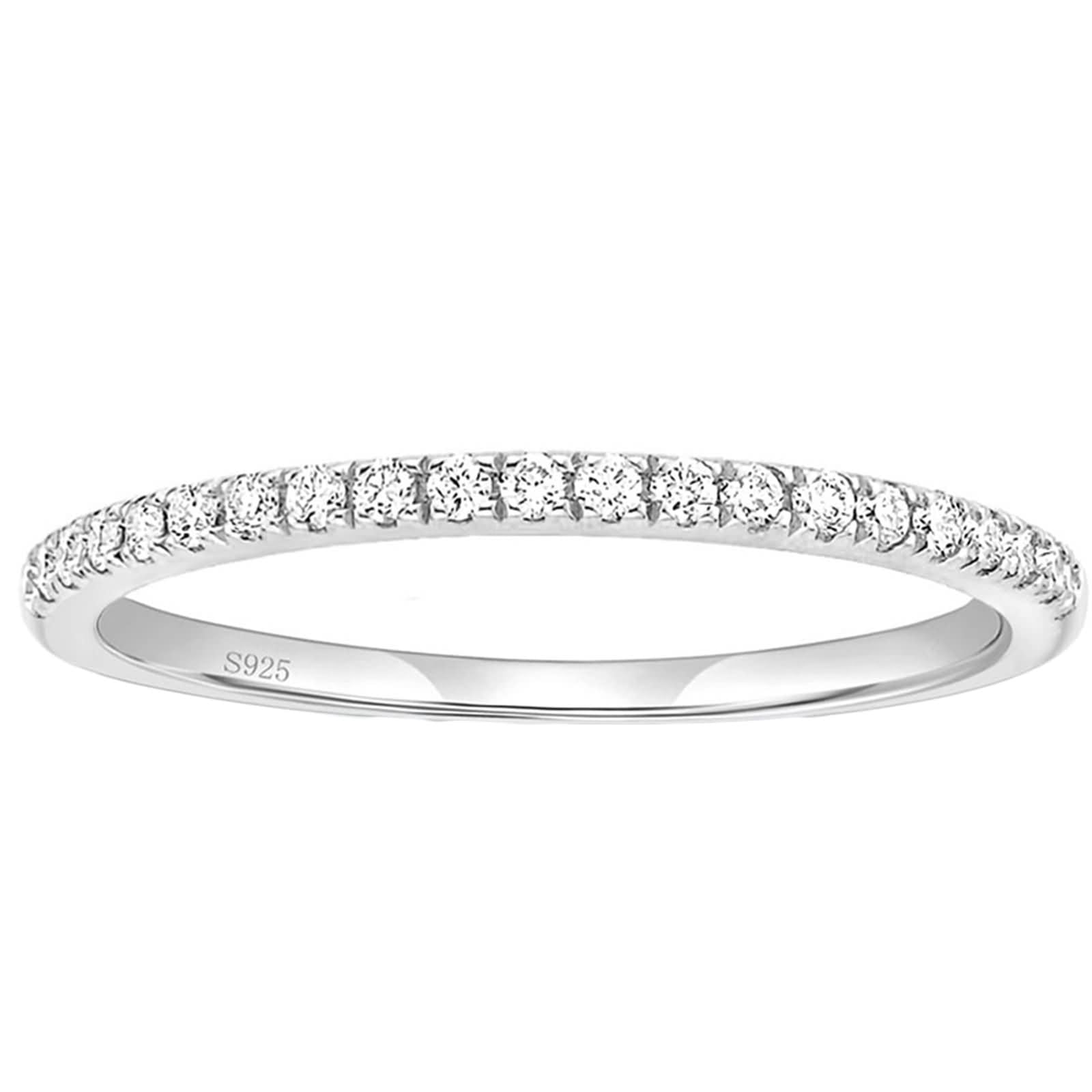 Plata de Ley 925 Anillos Grabados Mujer, Eternidad Redondo 2MM con Circonita Anillo Oro Boda para Mujer